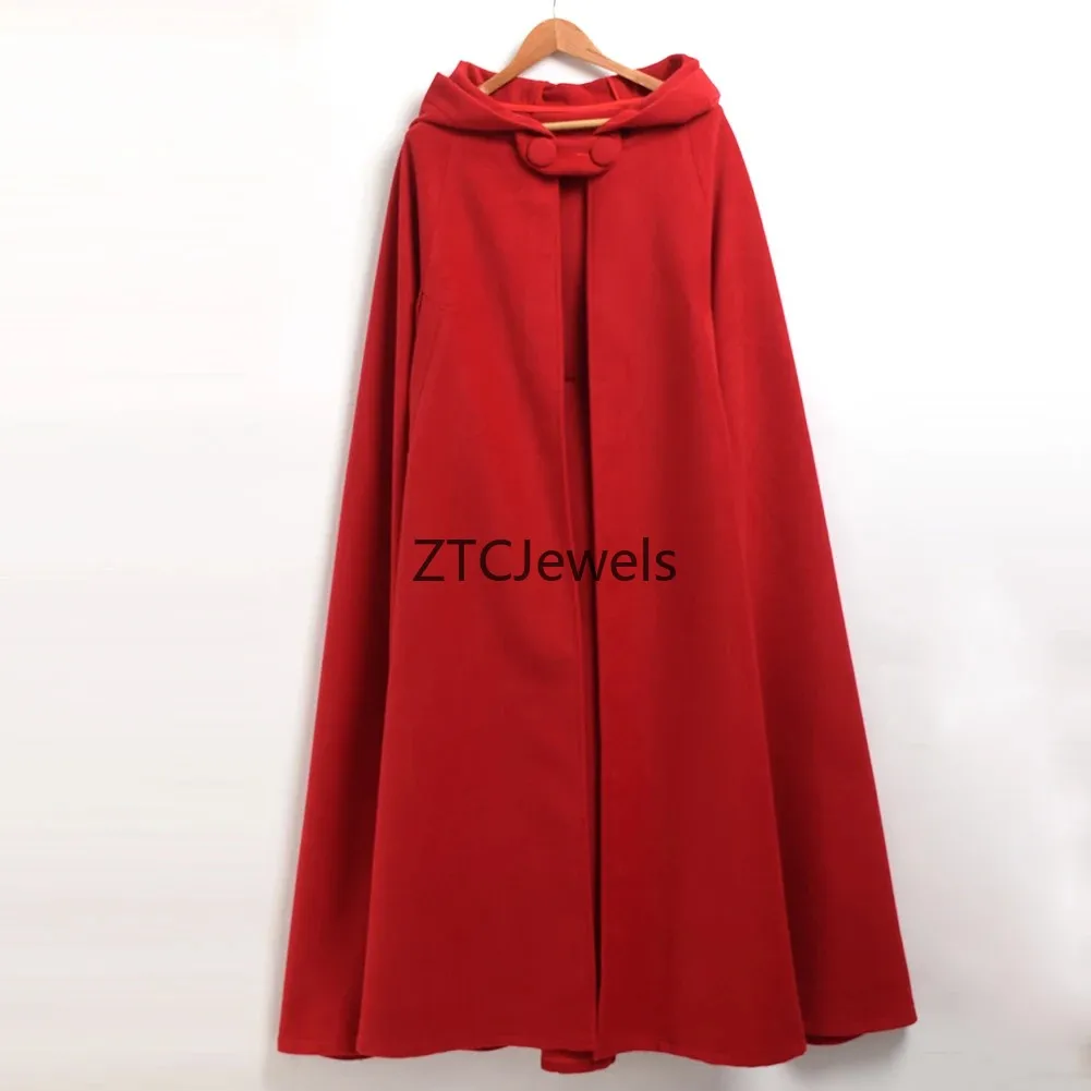 

Medieval Woolen Poncho Cape Women Hooded Cloak Long Coat Warm Winter Cosplay Costume
