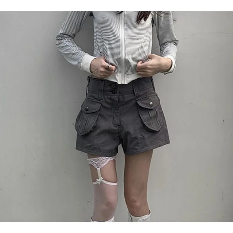 레트로 디자인 포켓 카고 반바지 여성 Y2K 스파이스 걸스 하이웨이스트 핫팬츠 부티 쇼츠