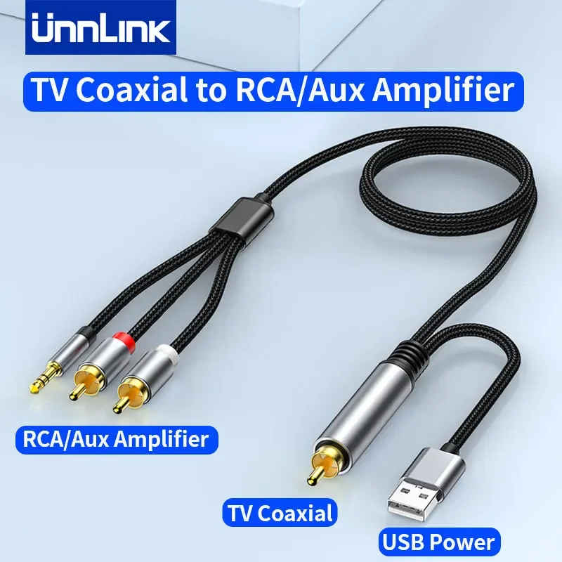 Unnlink TV Digital to RCA Aux Cable SPDIF Coaxial to 2RCA 3.5mm Converter DAC Decoder for TV DVD Blu-ray Player to Amplifier