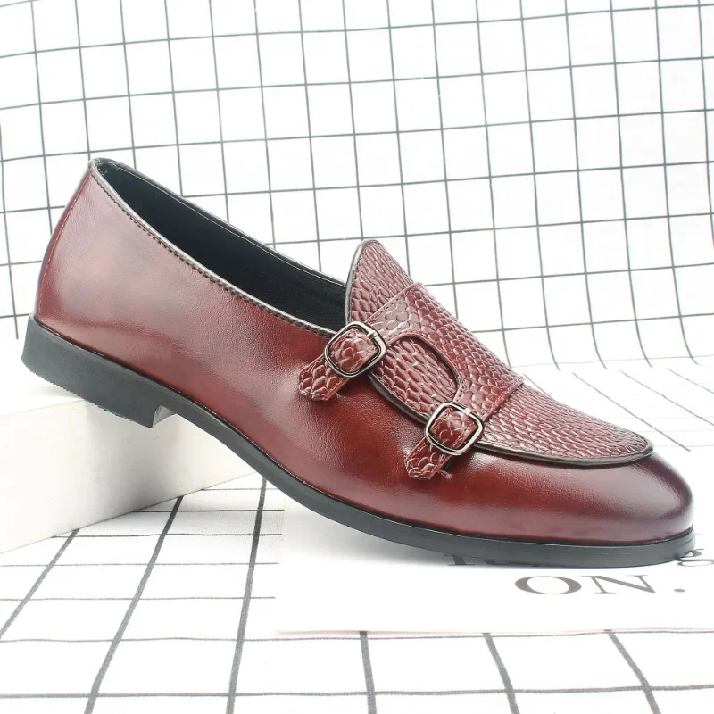 Le fu LargeSize FormalOne Stirrup Leather Shoes Men's British Korean Version of The Tower Buckle Pointed Toe Leather Shoes PX152