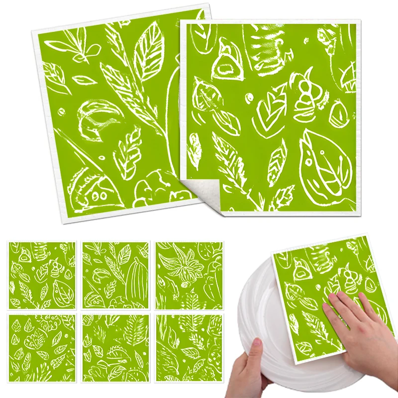 

6 шт./3 шт. зеленые листья узор шведские кухонные полотенца для мытья посуды впитывающие тряпки для мытья посуды экологически чистые моющиеся салфетки для чистки