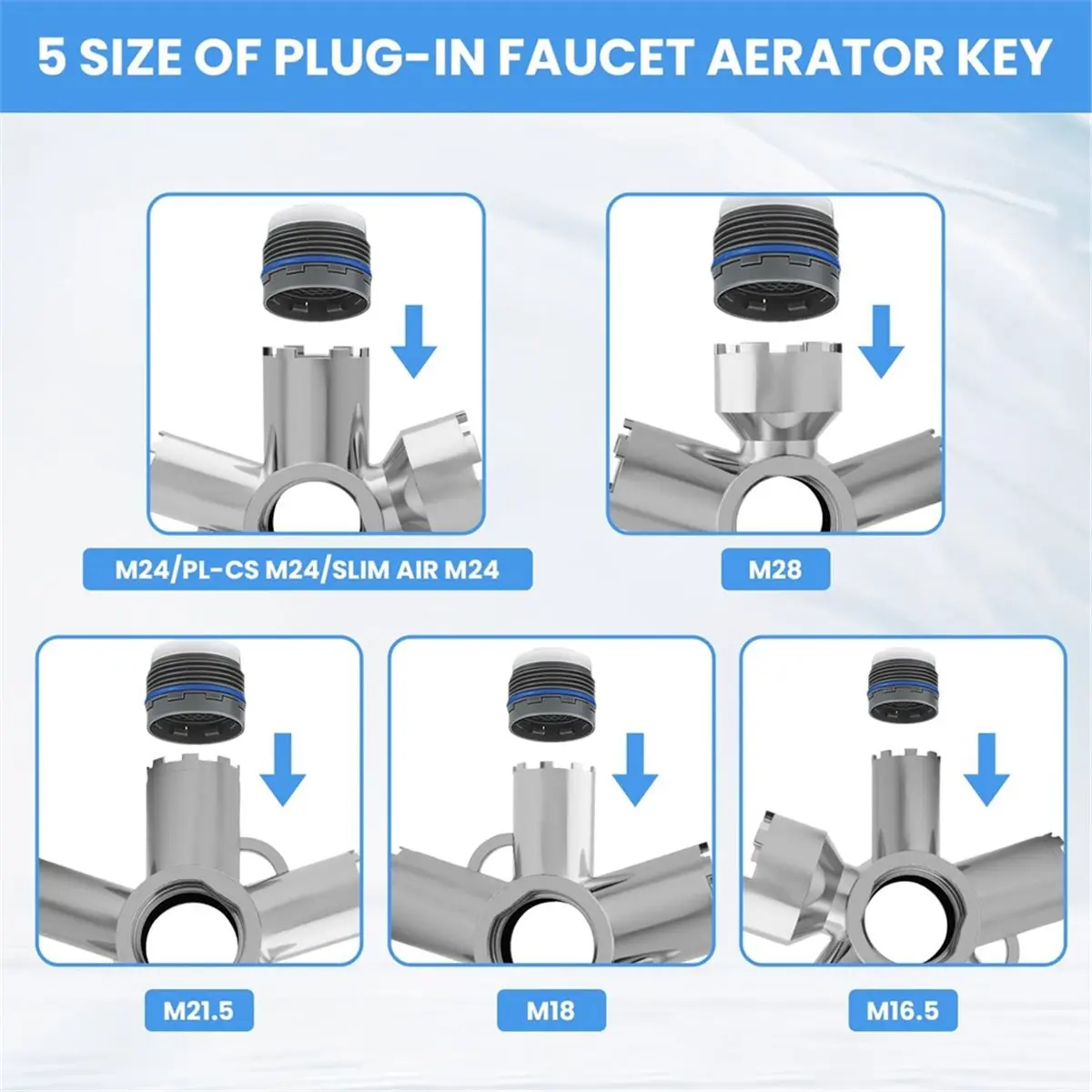 AA14 10-in-1 Heavy Duty Metal Faucet Aerator Remover Kit for M16.5/.5/M21.5/M22/M24/, Professional Plumbing Tool