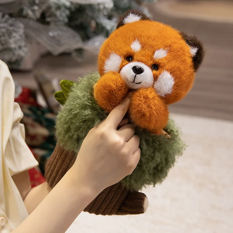 30 cm Cartoon Kawaii Animale Burattino a mano Ceppo combinato con procione Pappagallo Panda Scimmia Peluche Decorazioni per la casa Regalo per i bambini