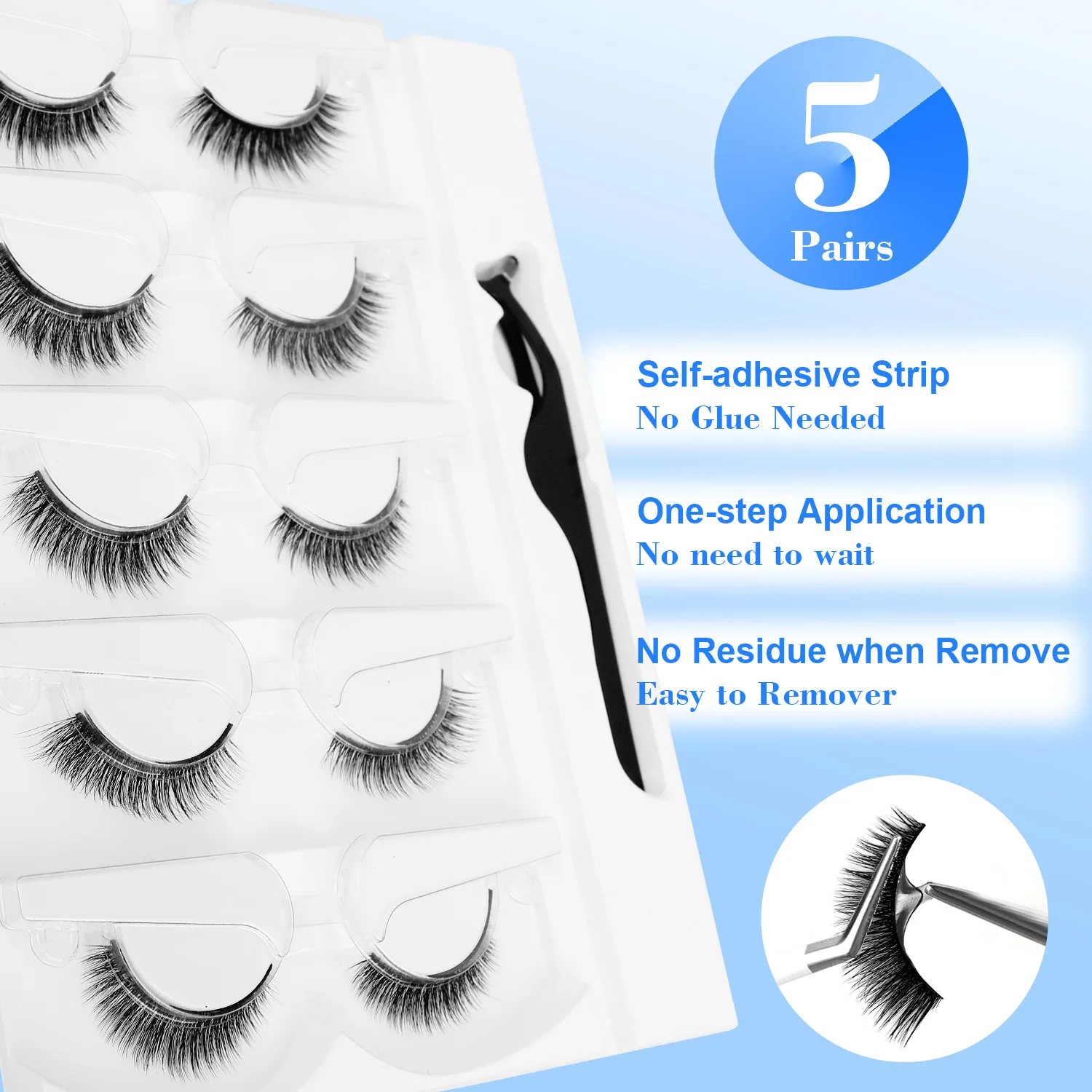 5 Pairs Glue-free Self-adhesive Eyelashes 3D Natural False Eyelash One Step Application Easy To Remove Eye Makeup Wholesale
