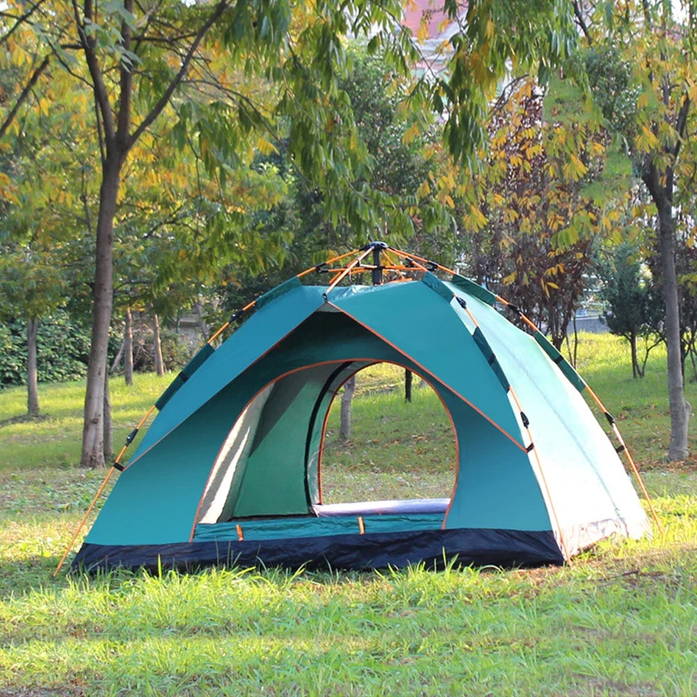 Outdoor camping folding automatic tent dark green double single layer Tents