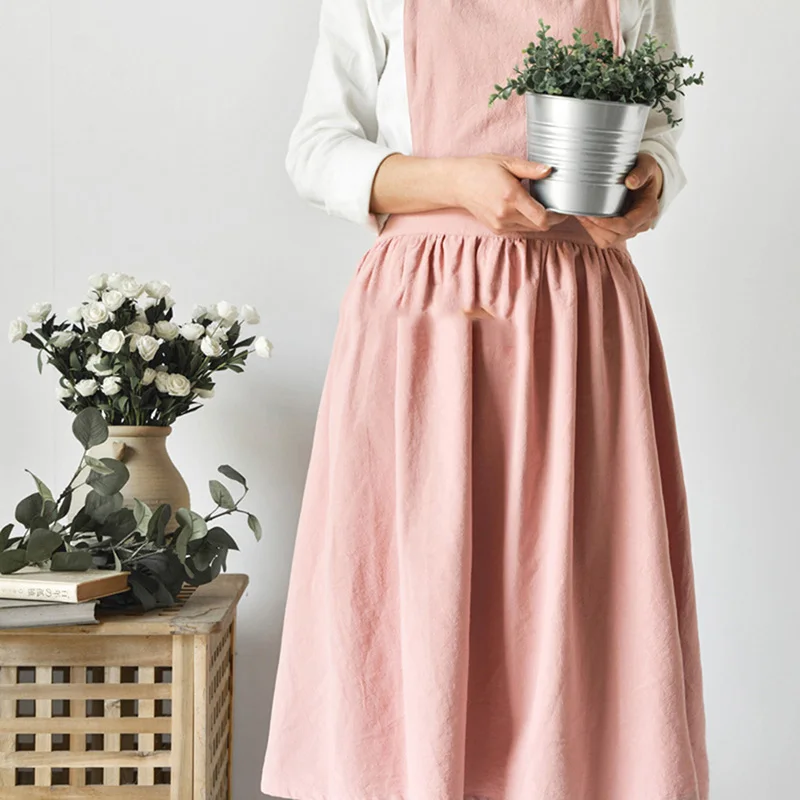 Nordic Women Lady Skirt Style Collect Waist Cute Dress Restaurant Coffee Shop Home Kitchen For Cooking Cotton Apron 3 Colour