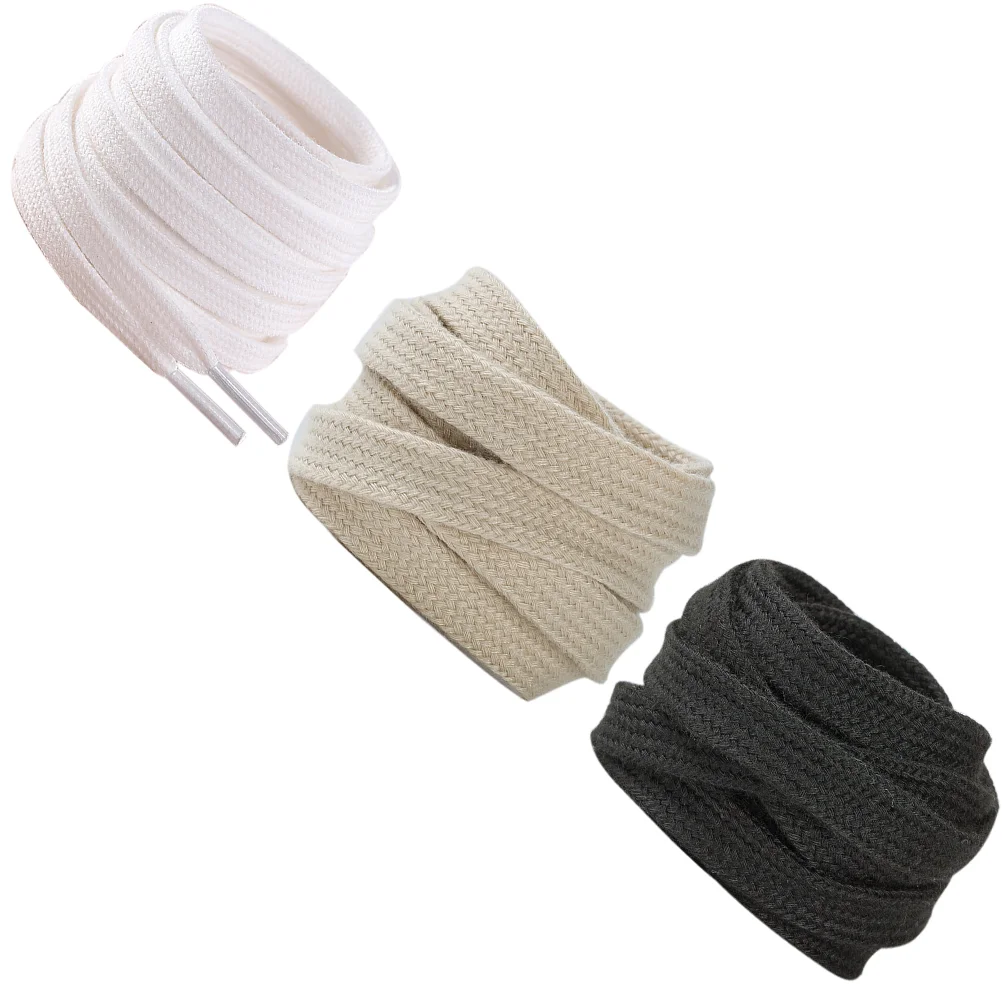 3 Pairs 100cm Pure Cotton Shoelaces Simple Flat Shoelaces Canvas Shoe Tie Lace for Sneaker Canvas Shoes Use (White+Black+Beige)