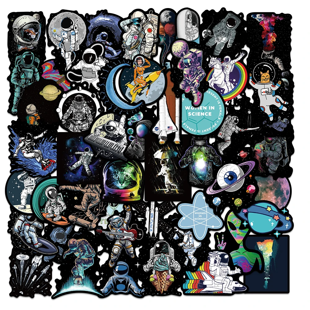 50Pcs Outer Space Astronaut Graffiti Stickers Cartoon DIY Skateboard Fridge Motorcycle Luggage PVC Waterproof Sticker Toy