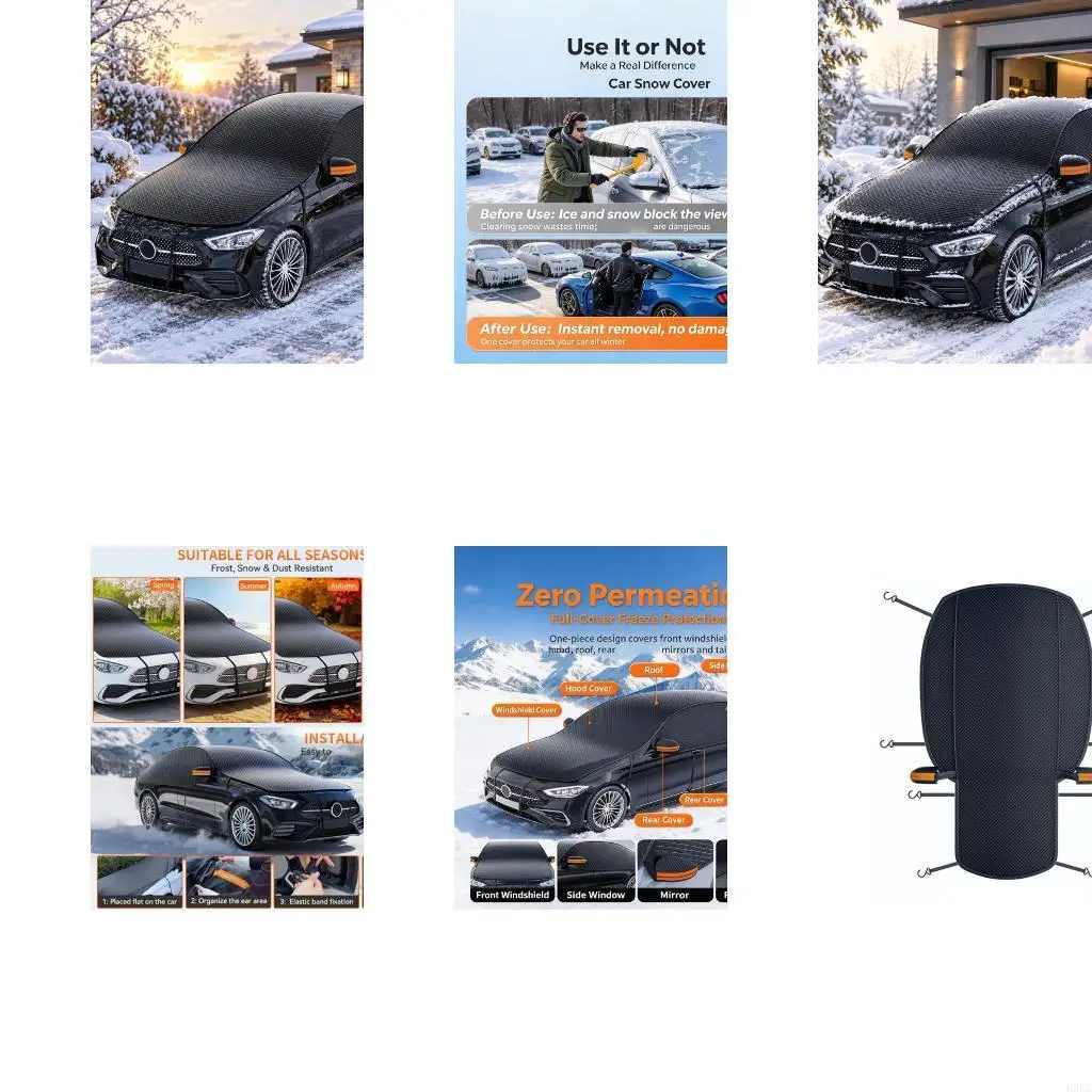 Fabric Car Winter Cover for Windshield and Roof, Removable Seasonal Layer for Snow, Ice, and Dust on Parked H9EE