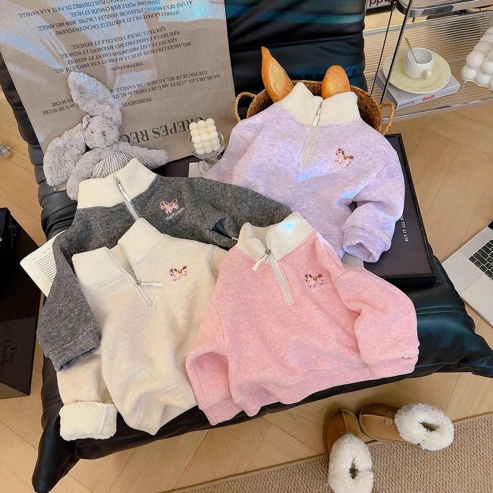 Girls' Autumn Clothes 1-7T Kids' Outerwear and Coats Embroidered Pony Children Coat Fleece Lining Jacket for Girls