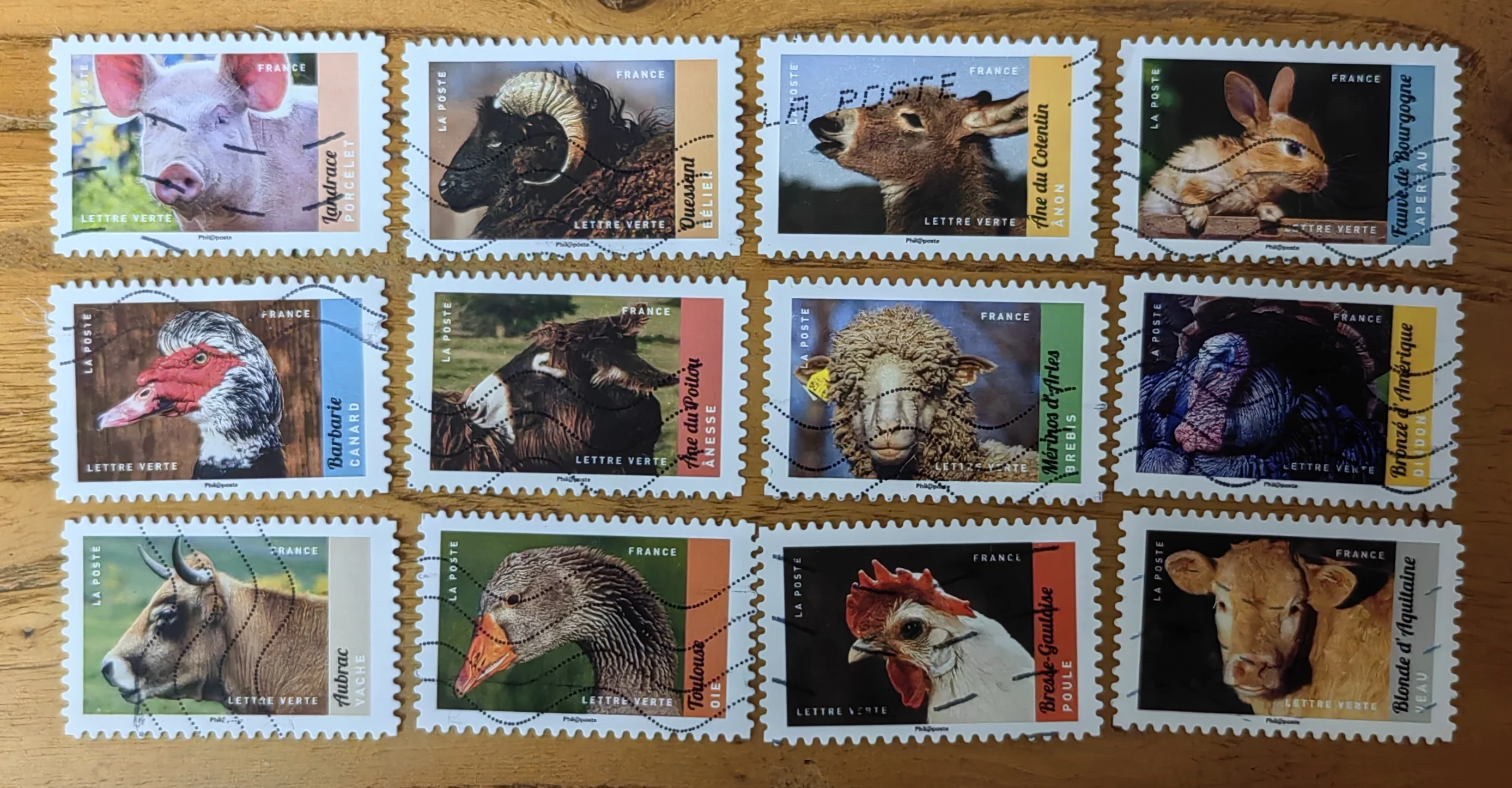 

France Post Stamps Postage Year 2017 Farming Animals Full Set 12 Real Used Collectible Postage Stamps Material For Scrapbooking