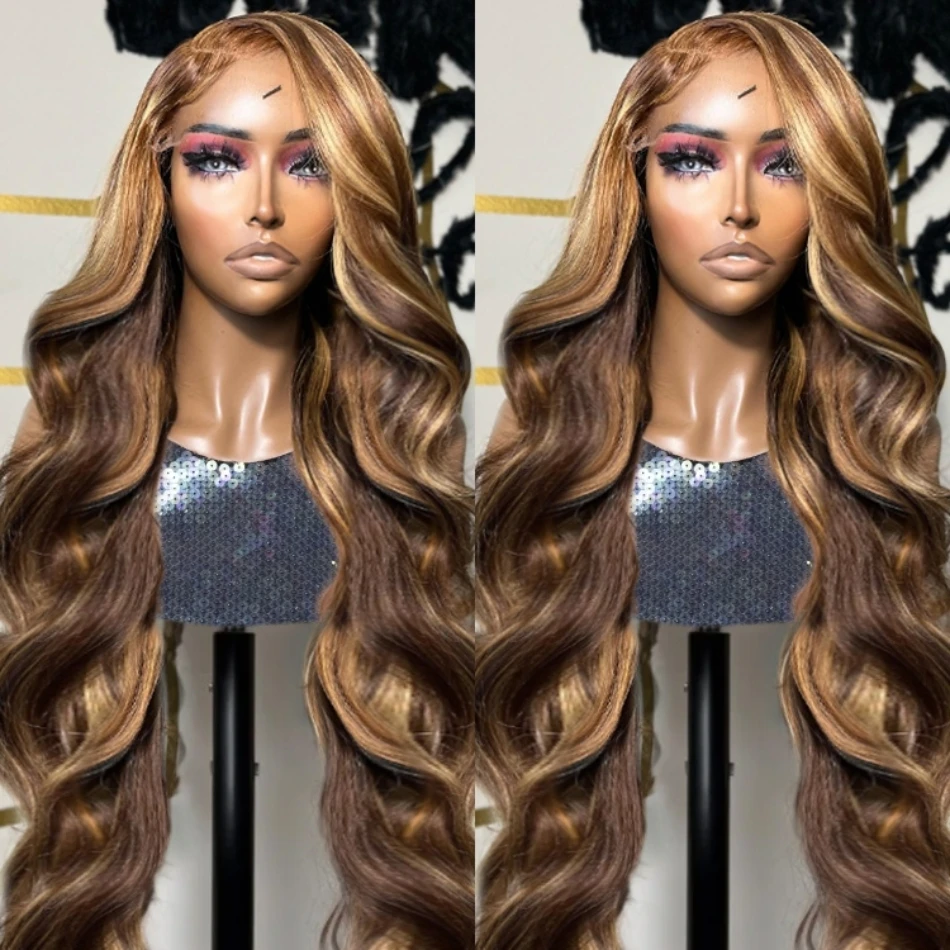 

30 38 Inch 4/27 Highlight Colored Ombre Blonde Body Wave Wig Human Hair Brazilian 13x6 HD Transparent Lace Frontal Wig For Women