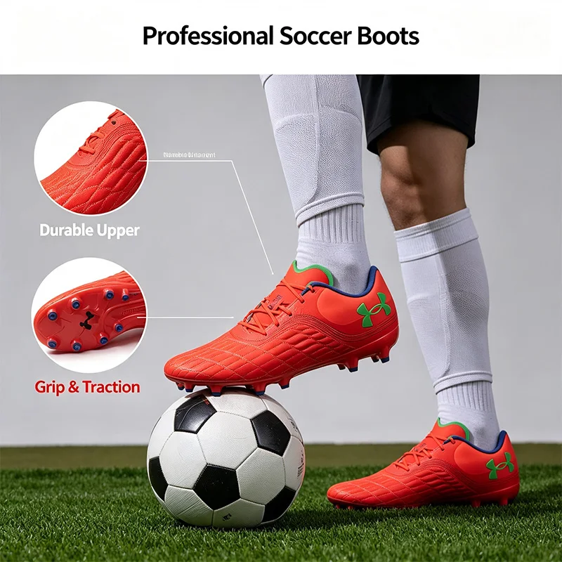 Under Armour Firm Ground Soccer Cleats Men Non-Slip FG Studs Football Boots Breathable Professional Training Football Shoes
