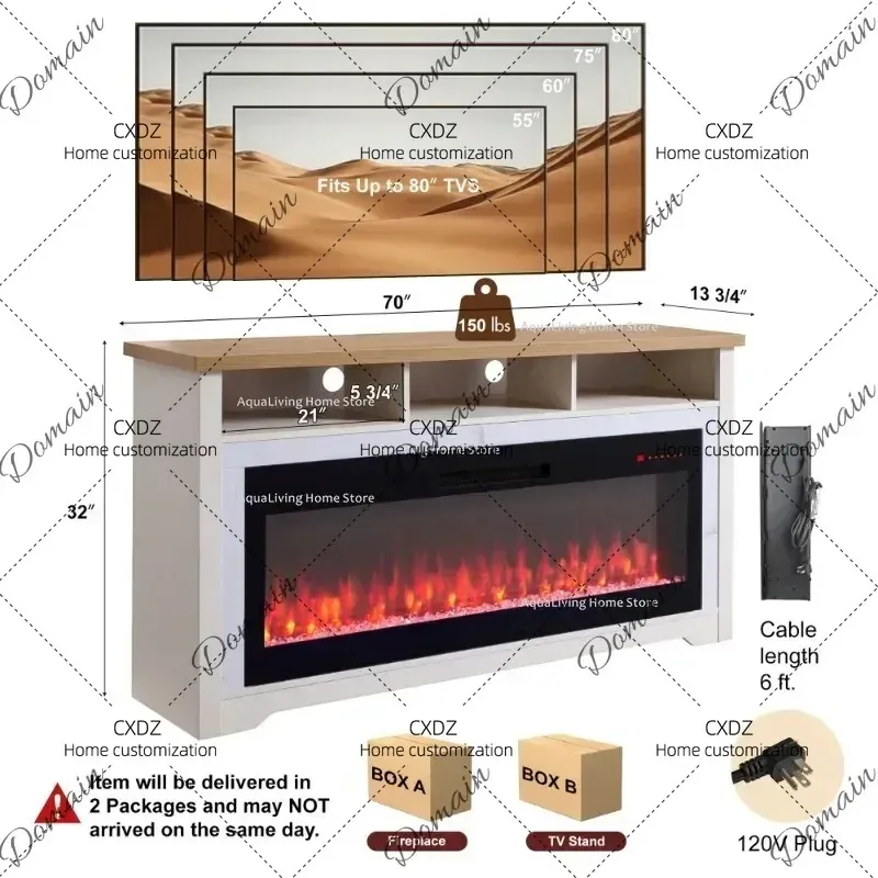 XX Up To  Inches -Inch Smart Electric Fireplace Insert Modern Entertainment Center LED Flame Effect Remote Control