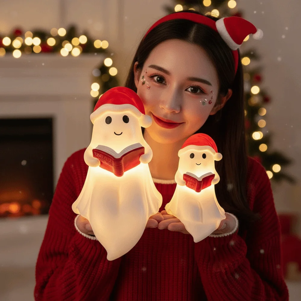 Illuminated Ghost Reading Lamp Button Cells Battery Operated Warm Glow Cute Spooky Nightlight Hand Painted Compact