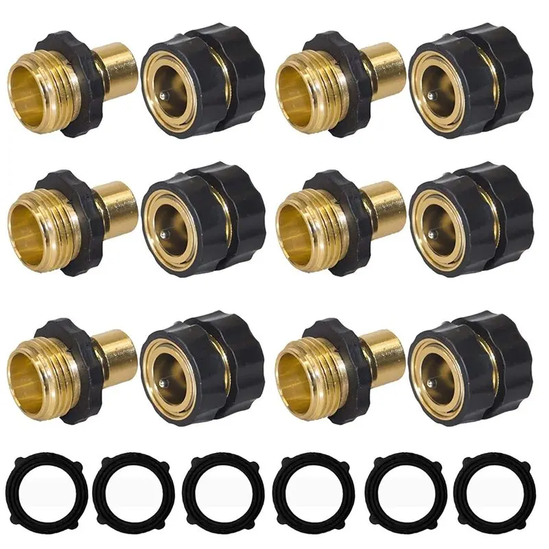 A96K-Garden Hose Quick Connector 6 Set, 3/4 Inch Male And Female Hose Fittings Included
