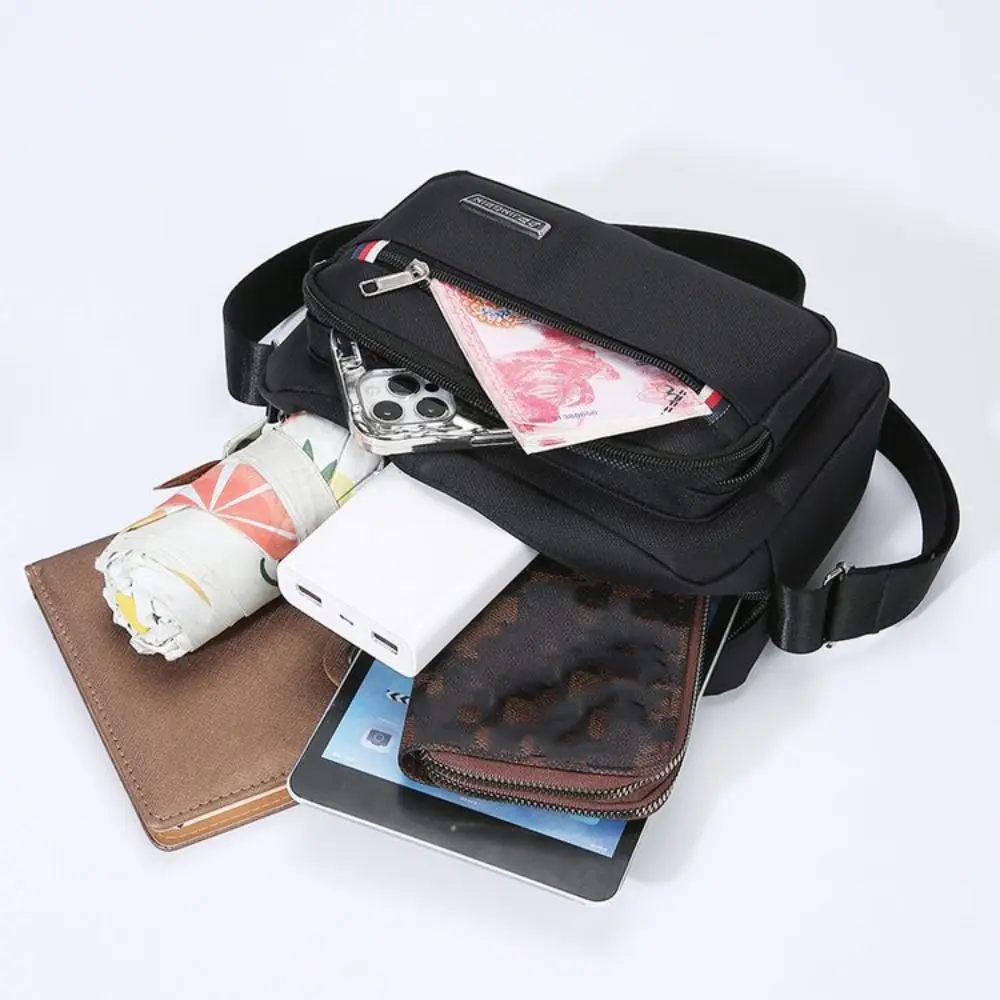 Casual Nylon Men Crossbody Bags Oxford Cloth Black Brown Blue Green Shoulder Bag 4 Zippers Rectangle Large Satchel Unisex