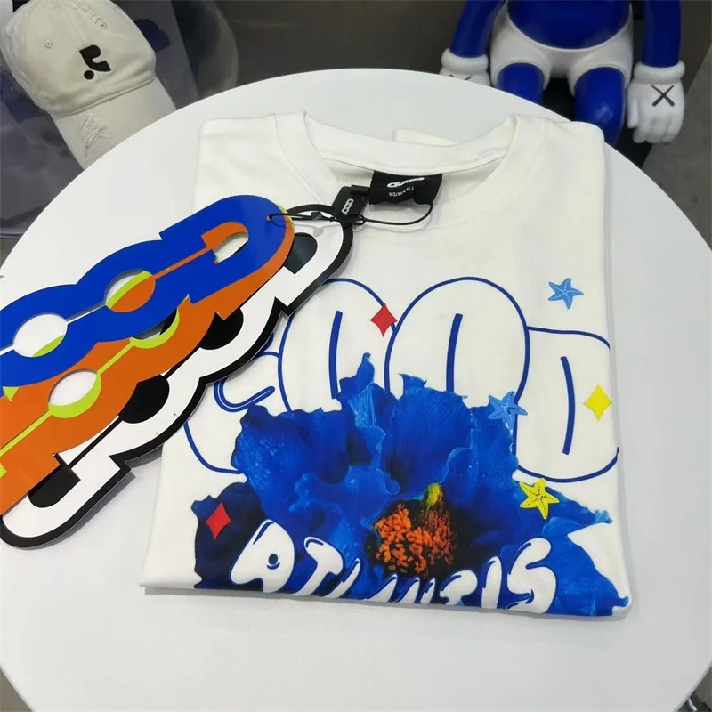 

2025SS Goodbrand футболка большого размера для мужчин и женщин с синим цветочным принтом футболка GOODBRAND футболка на один день отправленная