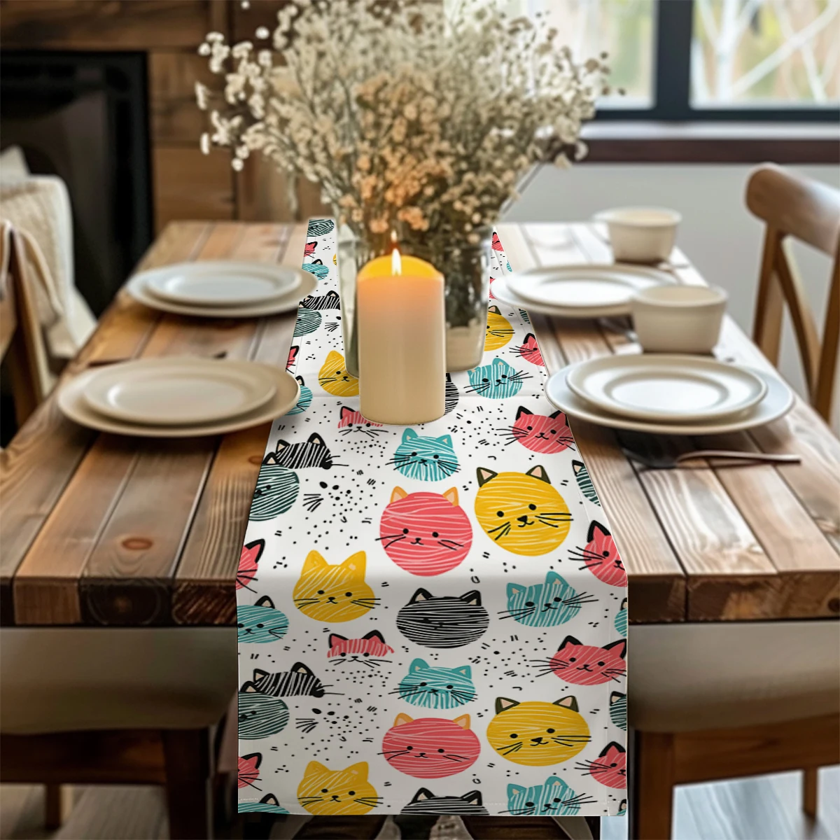 Molded Cat Hairball Table Runners Kitchen Table Decoration Washable Dining Table Runner Wedding Party Decorations