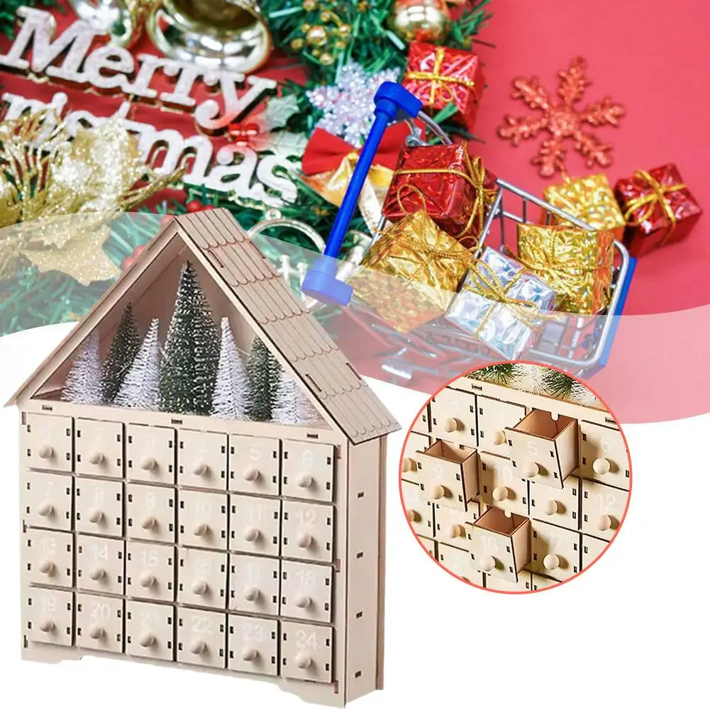 Wooden 24 Day Christmas Countdown Calendar With LED Emitting Light Calendar Shape Christmas ﻿ Ornaments House Lights Handma Y0Z0