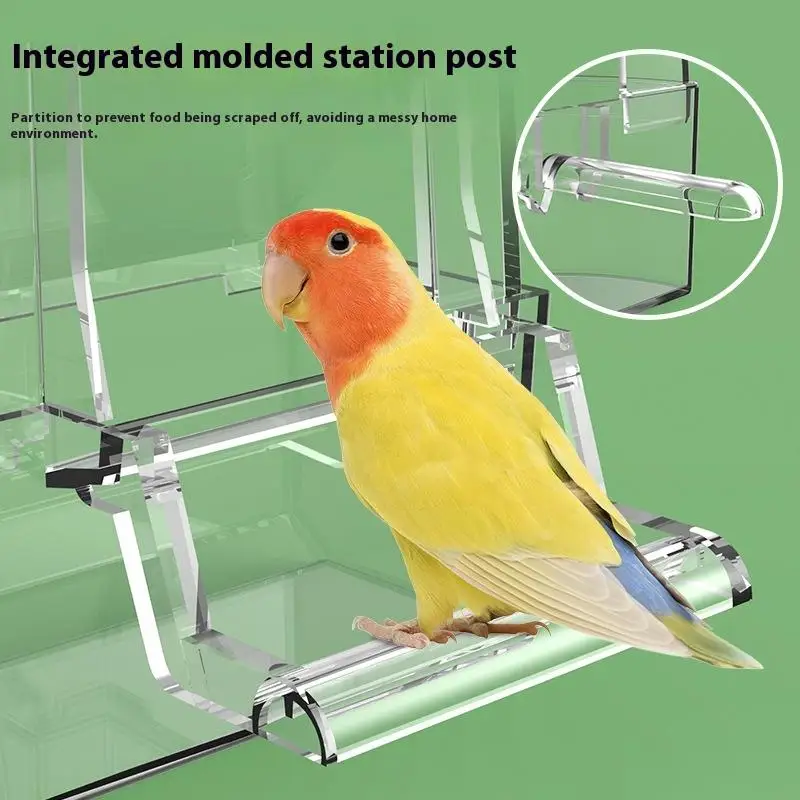 Transparent Parrot Feeder Bird Food Bowl Hangable Detachable With Stand Prevent Scattering Dispenser Parrots Food Container