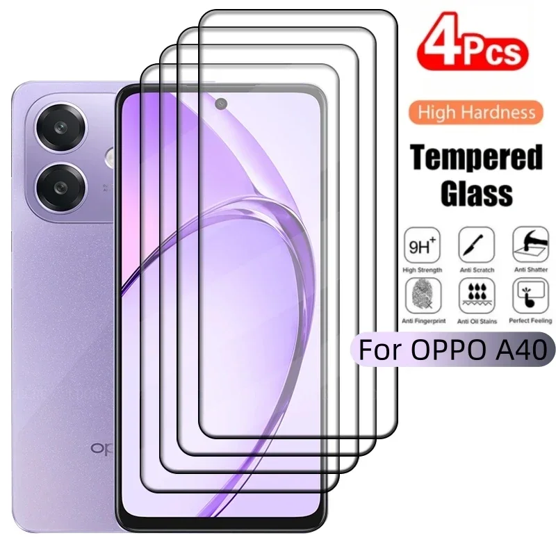 

4Pcs For OPPO A40 Glass OPPO A40 A 40 Tempered Glass HD 9H Phone Protective Full Cover Glue For Screen Protector OPPO A40 6.67"