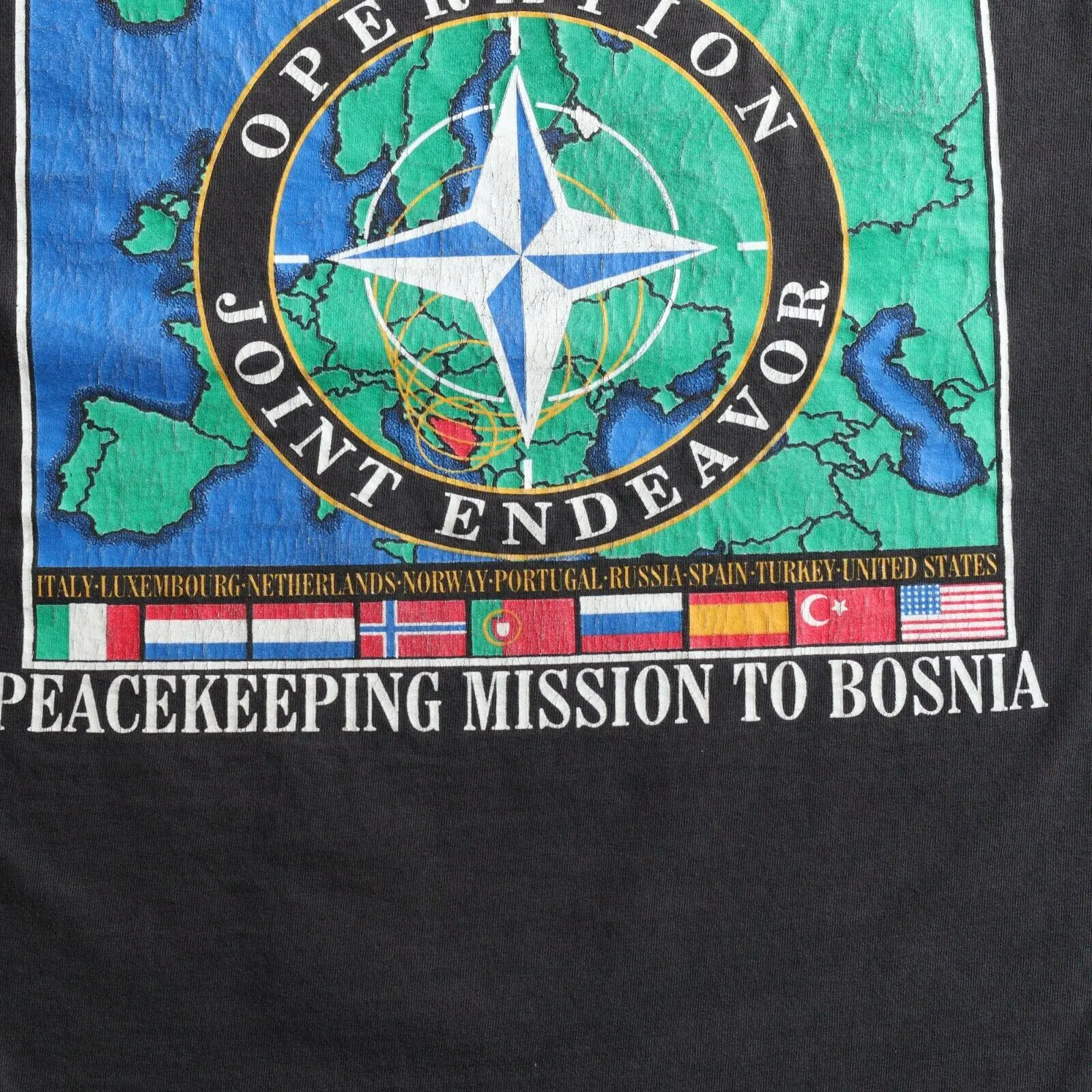 Vintage 90s Military TShirt Bosnia Operation Joint Endeavor Men\'s Short Sleeve 100% Cotton Casual T-shirts Loose Top Size S-3XL