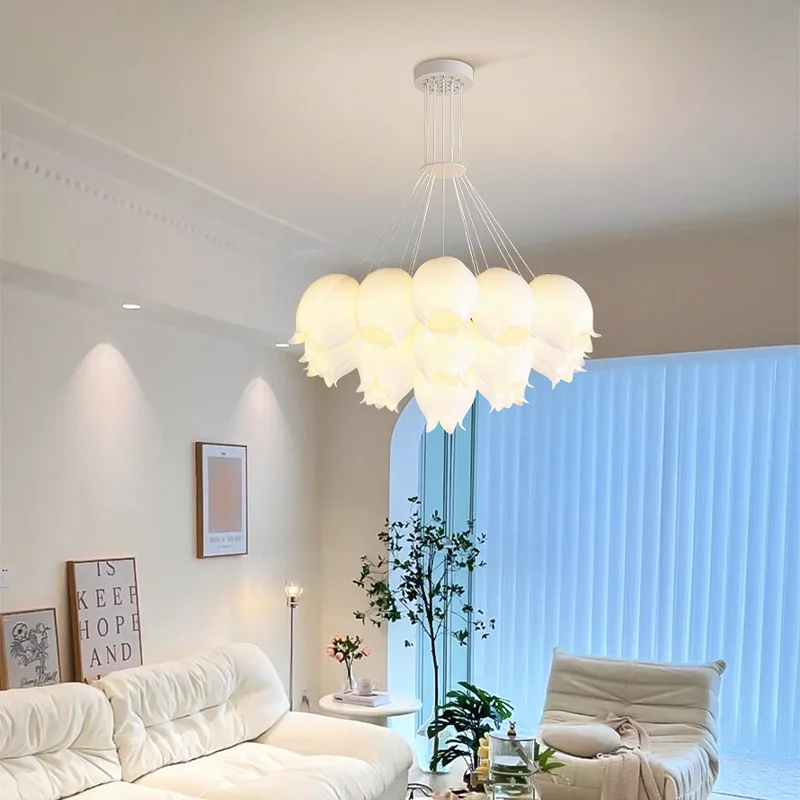 Linglan Flower Pendant Bedroom Light for Girls Modern Simple Living Room Master Light Children's Room Cream Wind Light