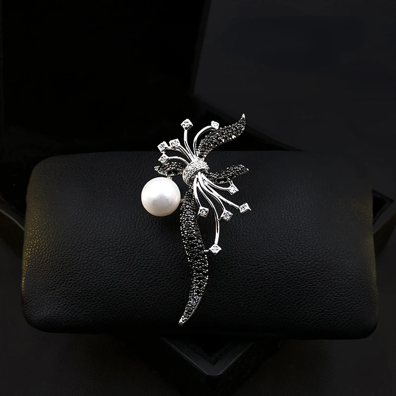 

Vintage Dark Flash Bouquet Brooch Exquisite High-End Women's Pin Accessories Suit Sweater Corsage Pearl Rhinestone Jewelry Pins