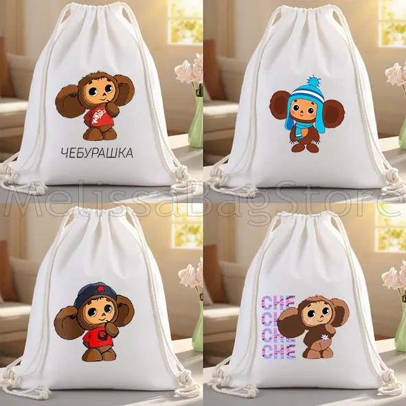 

Russia Cheburashka Cute Cartoon Monkey Russian Gifts Drawstring Bags Soccer Backpack Gym Sackpack Gifts String Bag Sports Yoga