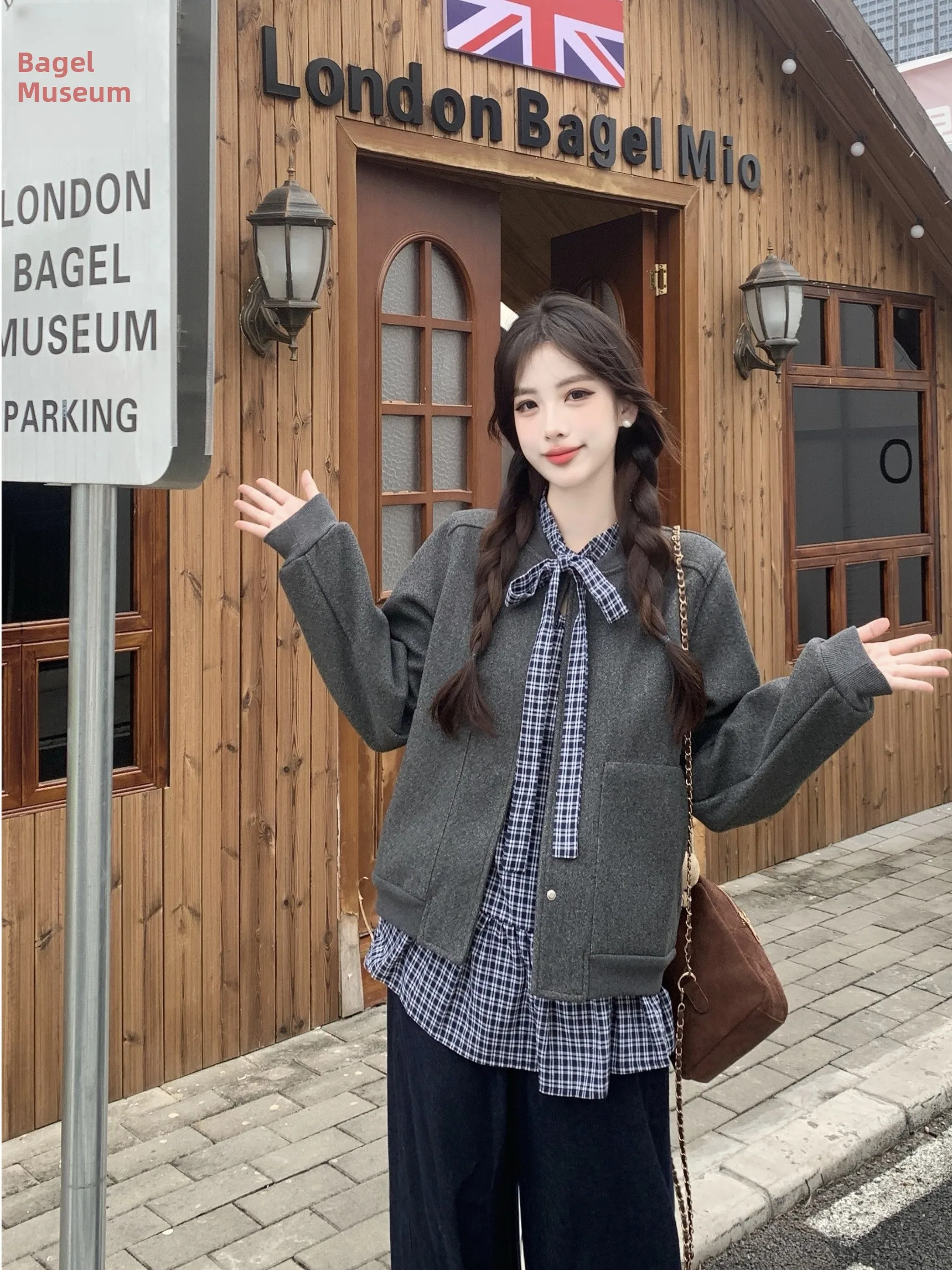 

Женское шерстяное пальто больших размеров в клетку с длинными рукавами, осенне-зимнее, приталенное, в корейском стиле, для повседневной носки