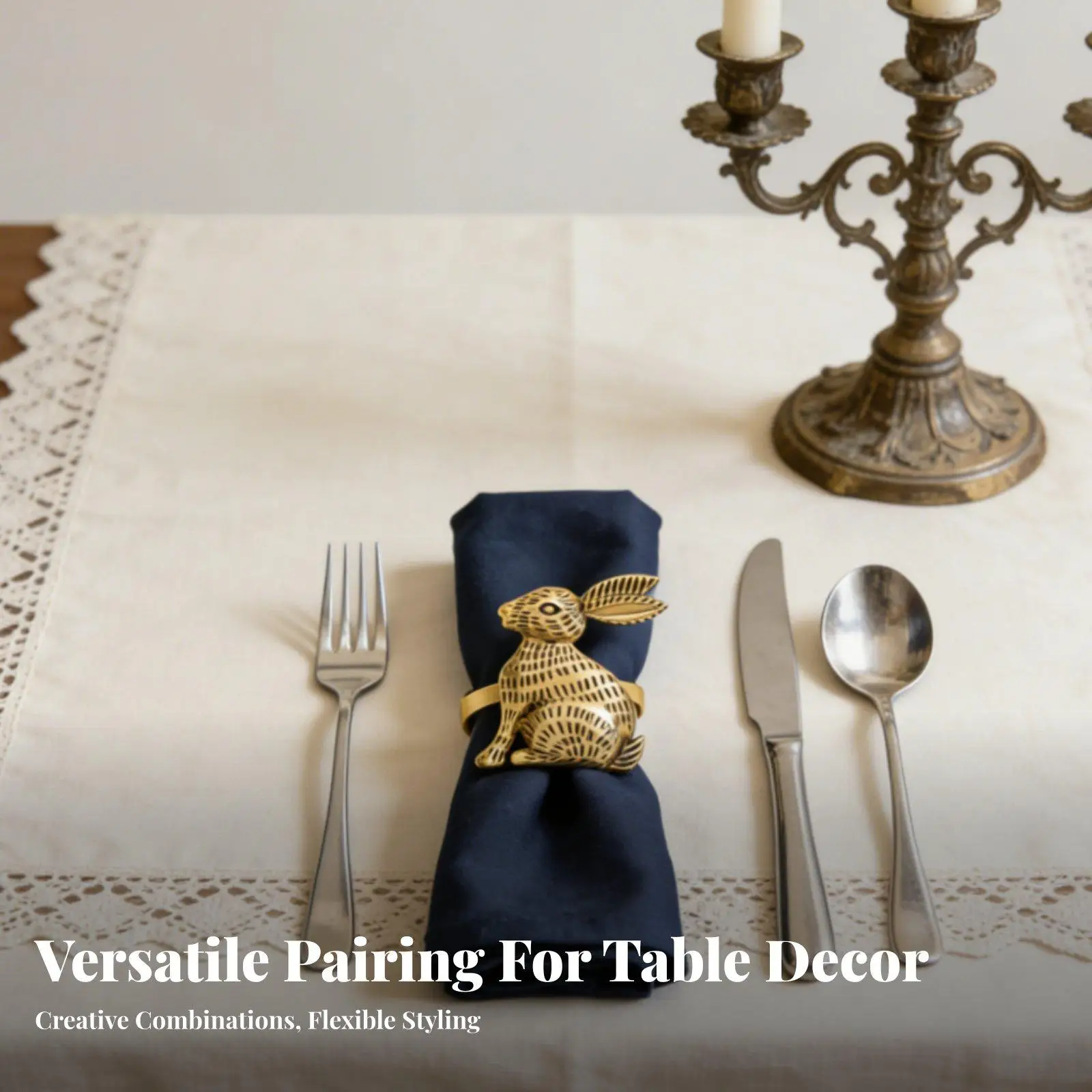 Elegant Animal Napkin Ring Holder with Rabbit Motif for Formal Holiday Events and Casual Family Meals with Metallic Gold Tone