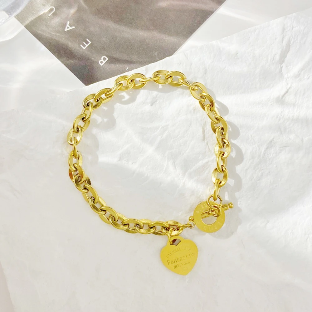 Классический браслет Forever Love Heart для женщин - титановая сталь золотого цвета с резными ювелирными изделиями, подарок для влюбленных, браслет для пары