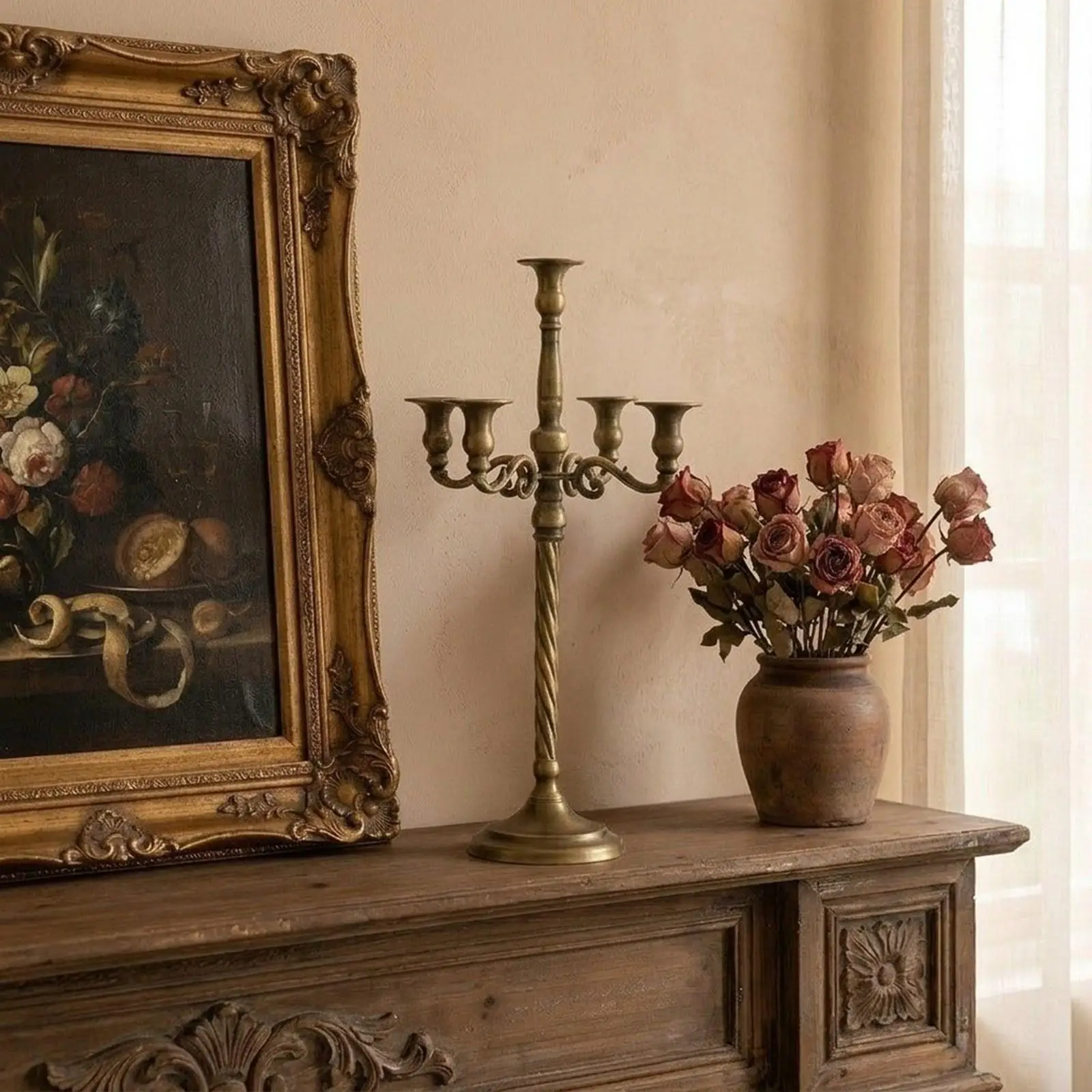 Elegant Candle Holder Metal Candelabra Five Arm Vintage Table Decor for Home Housewarming Gift