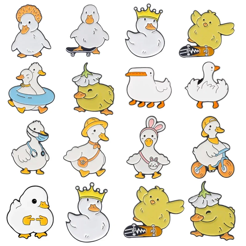 Cute Cartoon Duck Goose Enamel Pins Funny Creative Duckling Animal Brooches Metal Collar Backpack Lapel Badge Jewelry Wholesale