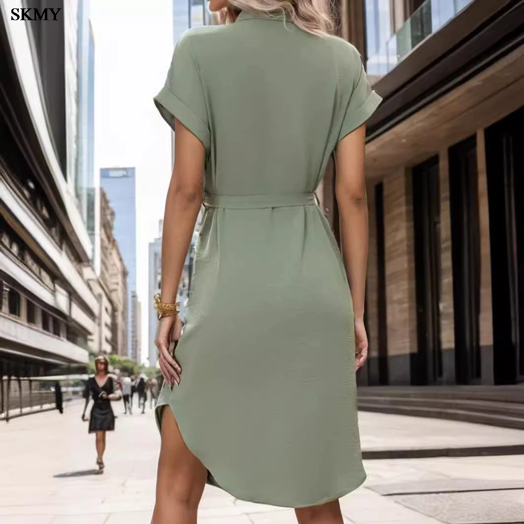 فستان SKMY للسيدات لصيف 2024 بصدر واحد وأربطة وخصر وأكمام قصيرة Abito Da Cerimonia Donna Lungo