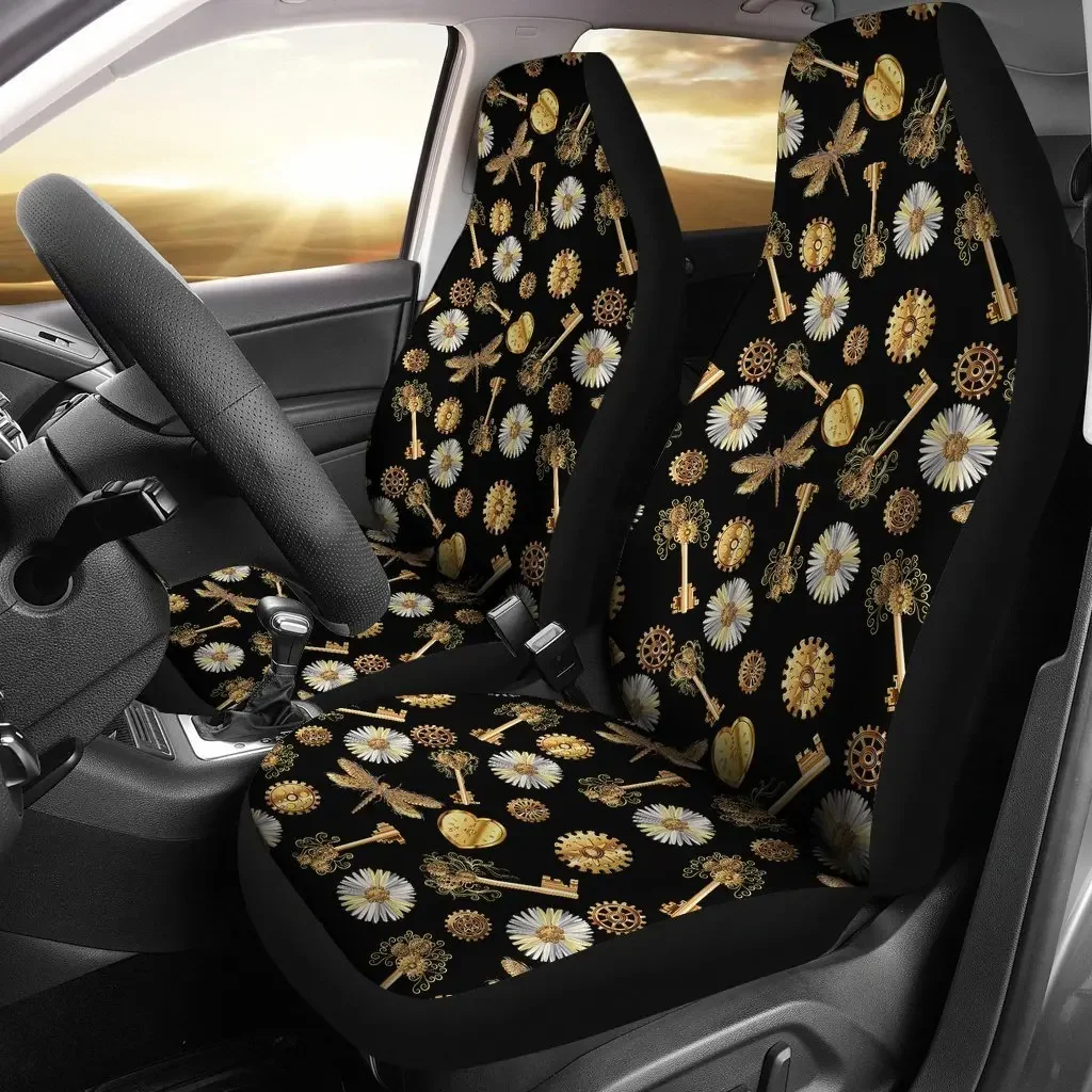 Floral Steampunk Pattern Print Seat Cover Car Seat Covers Set 2 Pc, Car Accessories Car Mats