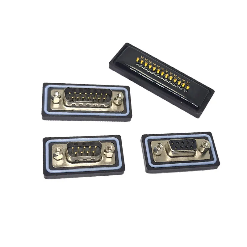 DB9 DB15 D-SUB Connector 9Pin 15Pin Waterproof Connector IP68 RS232 485 Plug Connector Solder D-type Plug Brass Gold Plating 3U