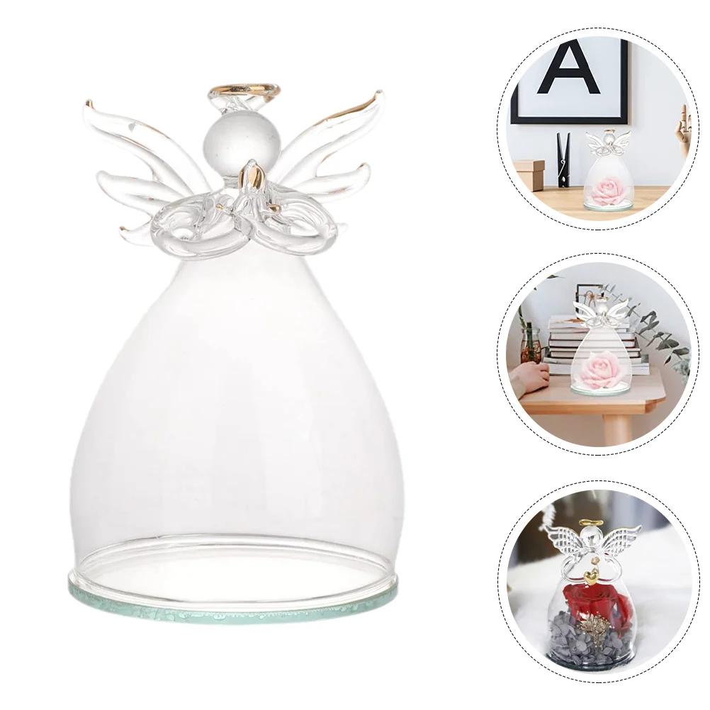 

Angel Figurine Statue Glass Cover Flower Vase Decorate Micro Landscape Dome Keepsake Display Globe