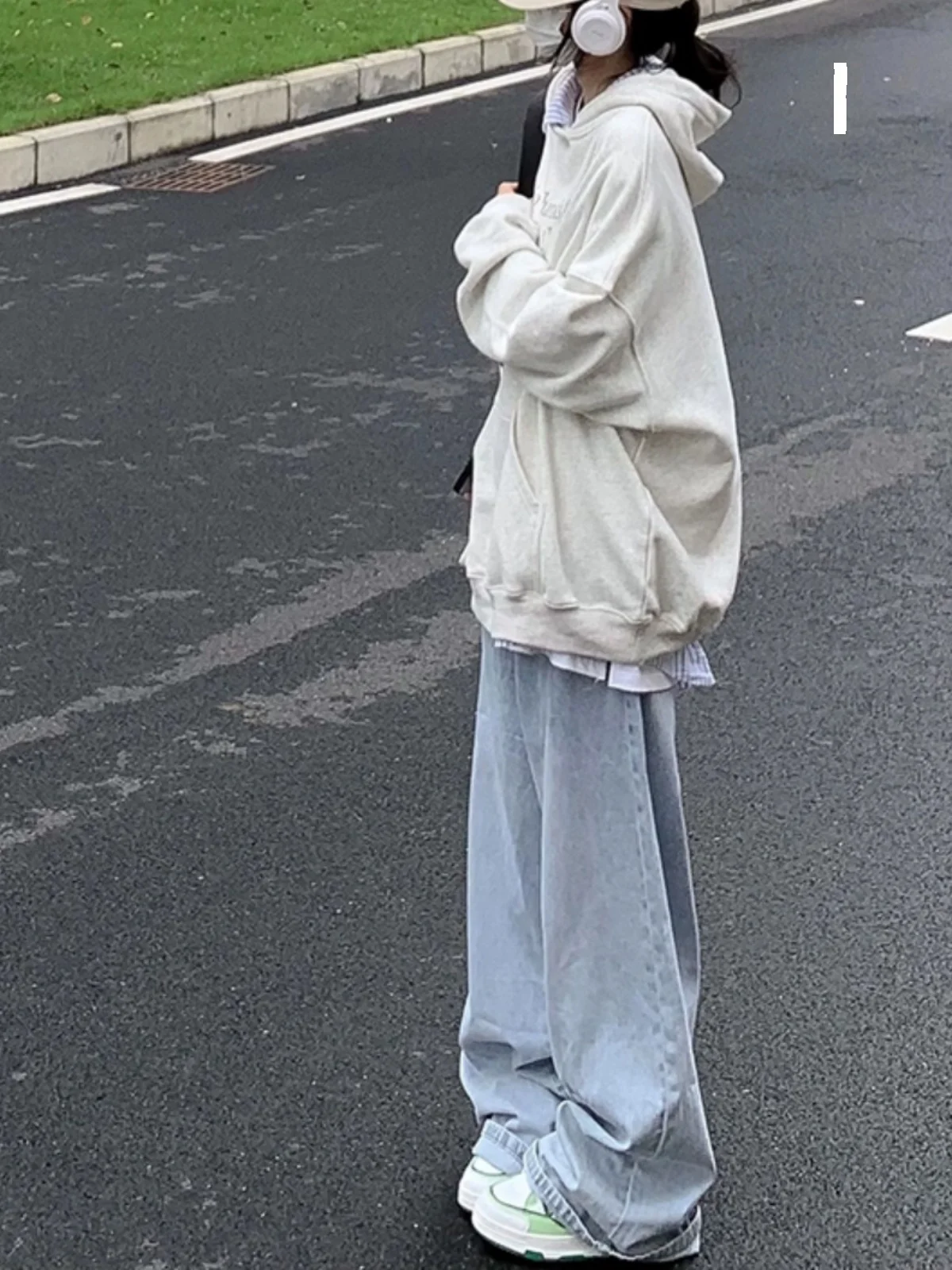 

Cleanfit Blue White Men's Long Straight Leg Jeans Slim Fit Micro Flared American Vibe Casual Youthful Wear Resistant Cotton B...