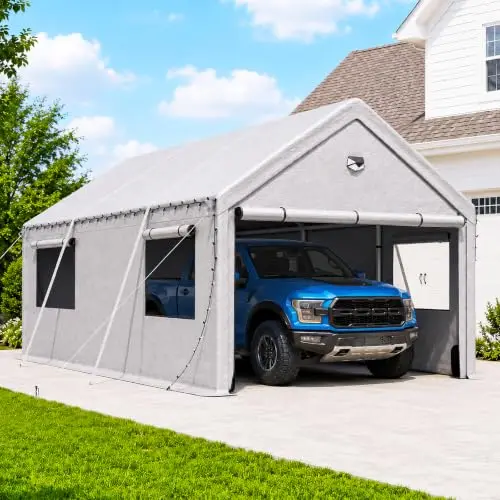 10x16FT Heavy Duty Carport Canopy,Extra Large Portable Car Tent Garage with Roll-up Windows and All-Season Tarp