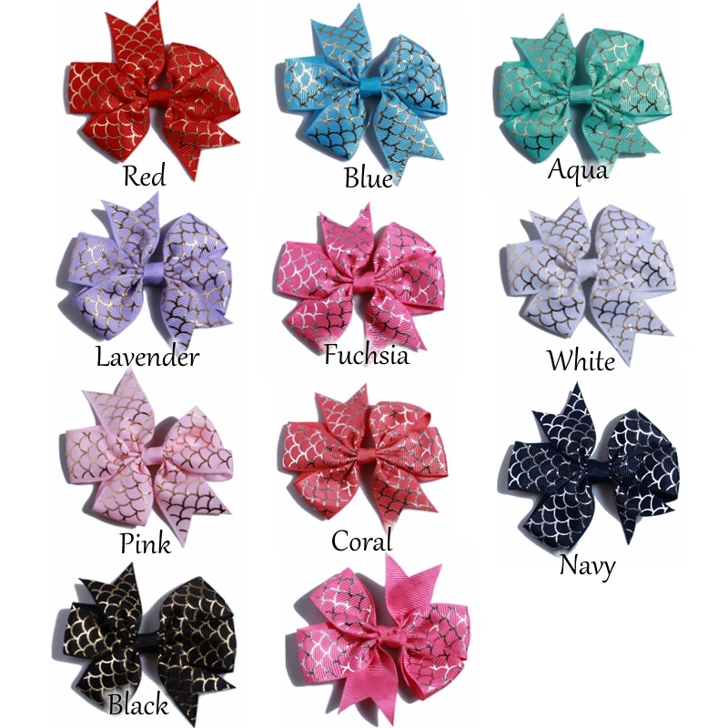 10PCS 8CM Butterfly Shaped Boutique With Fish Scale For Headbands Grosgrain Ribbon Swallow-tailed Hair Bows Artificial Flowers