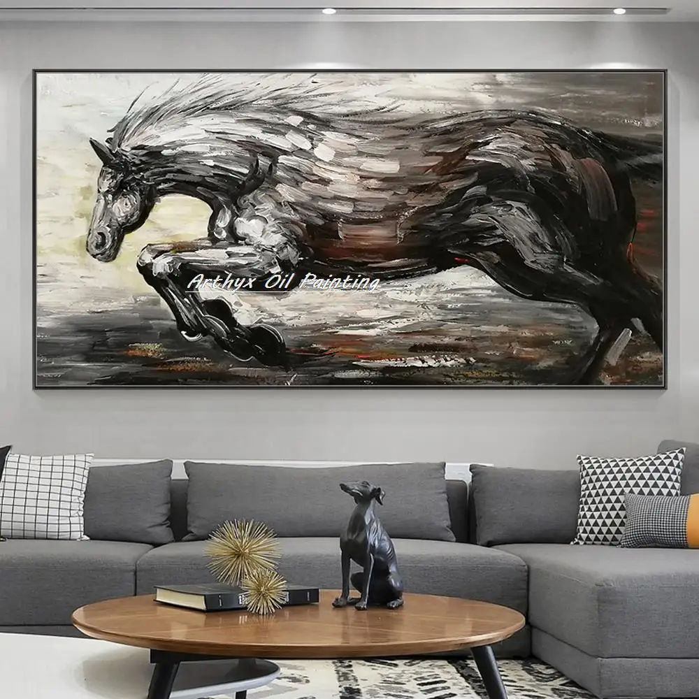 Arthyx Handpainted Modern Abstract Animal Horse Oil Painting On Canvas,Pop Art Wall Picture For Living Room,Home Decoration Gift