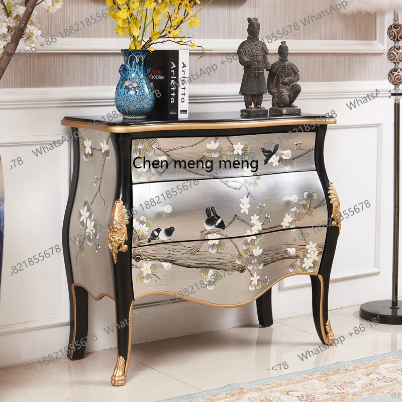 

New Chinese style foyer entrance aisle entrance cabinet silver foil painted living room decorative locker