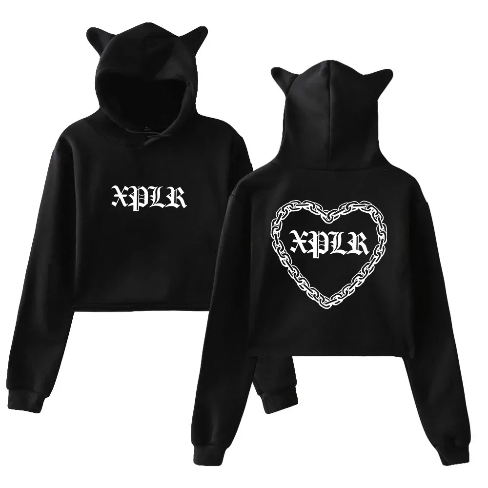 

УКОРОЧЕННЫЙ ТОП XPLR с надписью «Merch Sam and Colby Hell Week Spider», худи, женская уличная одежда в стиле хип-хоп, кавайная укороченная Толстовка в стиле Харадзюку с кошачьими ушками