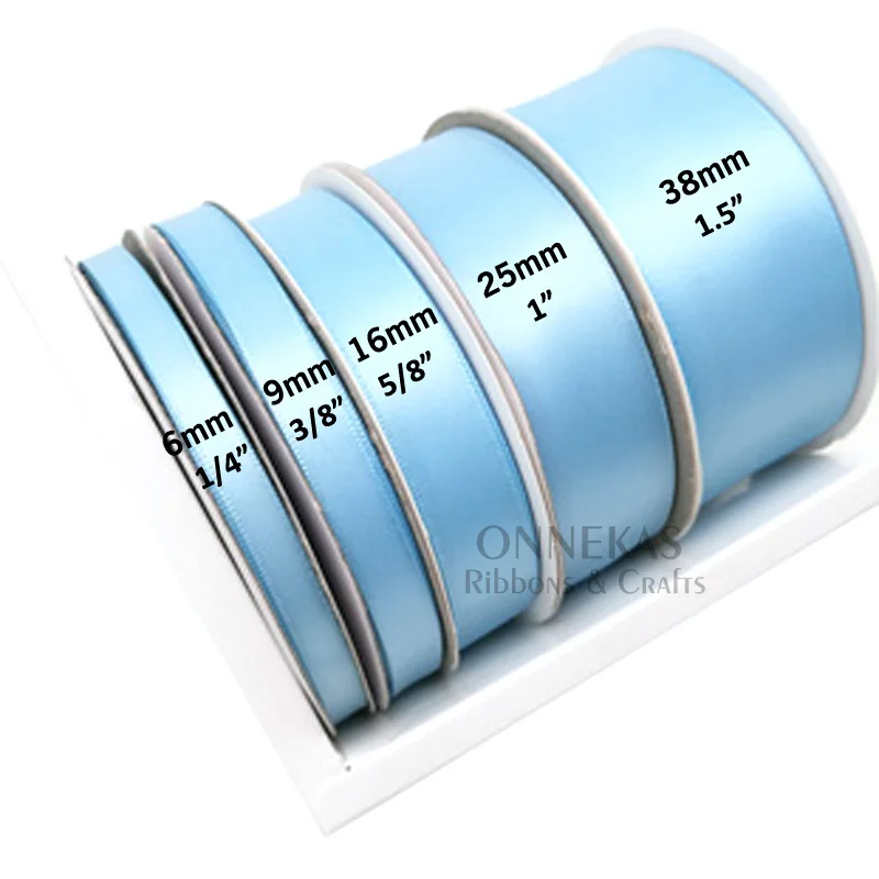100Yards 6/9/13/16/19/25/38mm BLUE Double Face Satin Ribbon Solid Color Satin Ribbons 100% Polyester High Dense Fabric Tapes