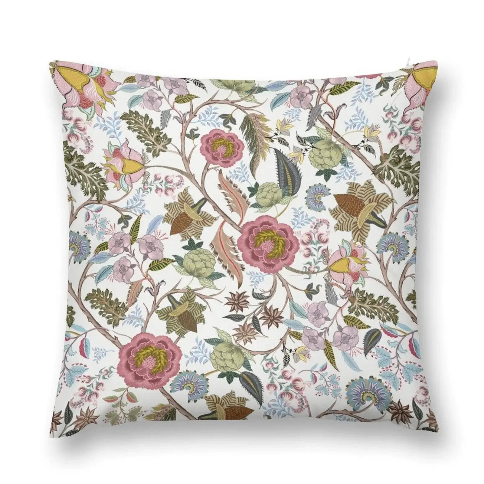 Chintz retro vintage, Indian, Jacobean Chintz, Spring colors, Throw Pillow Pillow Cases Custom Cushion Sofa Cushion Cover pillow