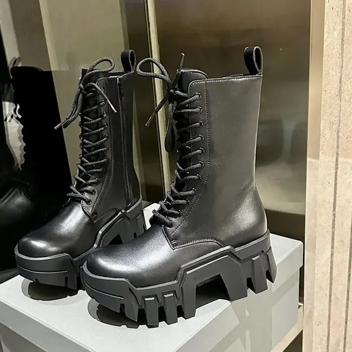 

New 8CM Thi Bot Tractor Boots Men's Long Tube Work Boots Couple's k Motorcycle Boots Trendy oes