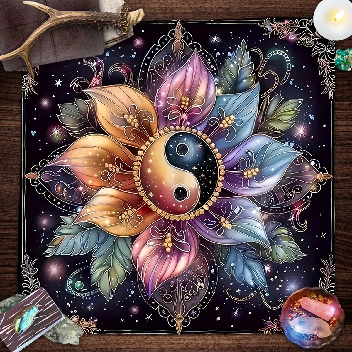 50/75/110/137cm Tarot mat Yin Yang Mandala Tarot Card Table Cloth Wicca Altar Cloths Vibrant Starry Sky Floral Divination Tarot