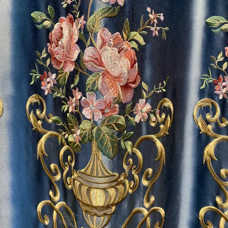 European Polyester High Shading Curtains for Living Dining Room Bedroom Luxury Custom Embroidered Tulle Veil Court  American